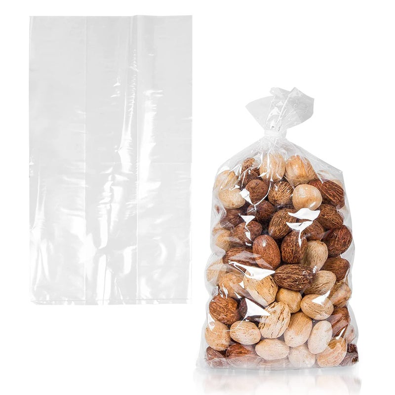 APQ Supply APQ Clear Gusseted Poly Bags, 4 x 2 x 10 Inches. Pack of 100 Waterproof Side Gusseted Plastic Bags with Open Top. 2 Mil Thick Flat Bottom Clear Bag for Packaging Popcorn, Cookies, Bread - Image 1